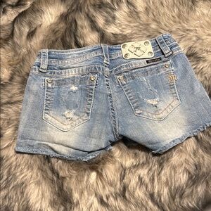 Miss Me Blue Distressed Jean Shorts
